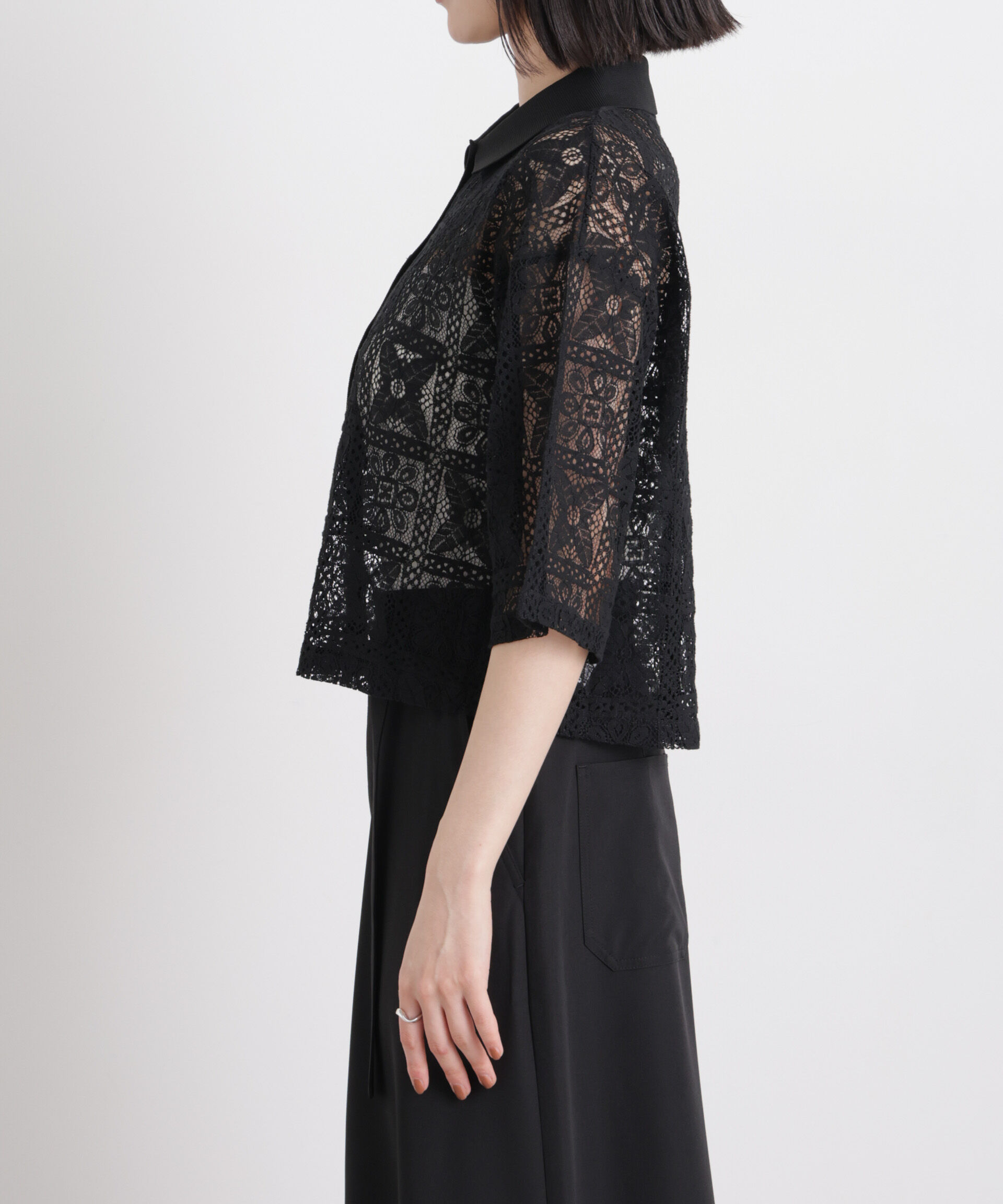 nano･universe「幾何柄レース半袖シャツ(セットアップ可)」|シャツ・ブラウス|