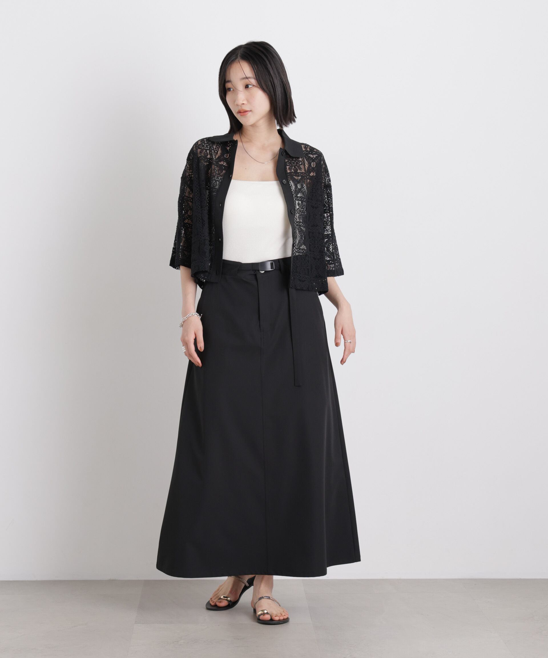 nano･universe「幾何柄レース半袖シャツ(セットアップ可)」|シャツ・ブラウス|