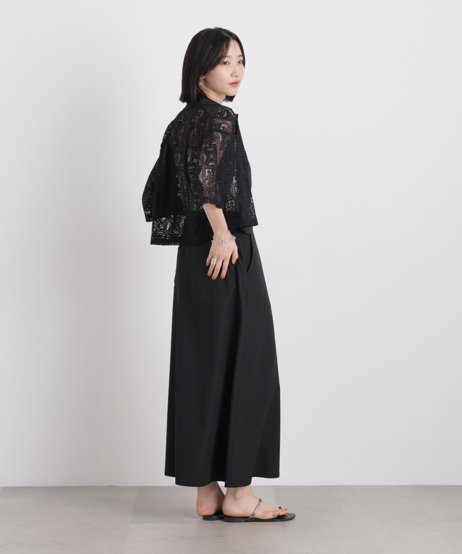 nano･universe「幾何柄レース半袖シャツ(セットアップ可)」|シャツ・ブラウス|