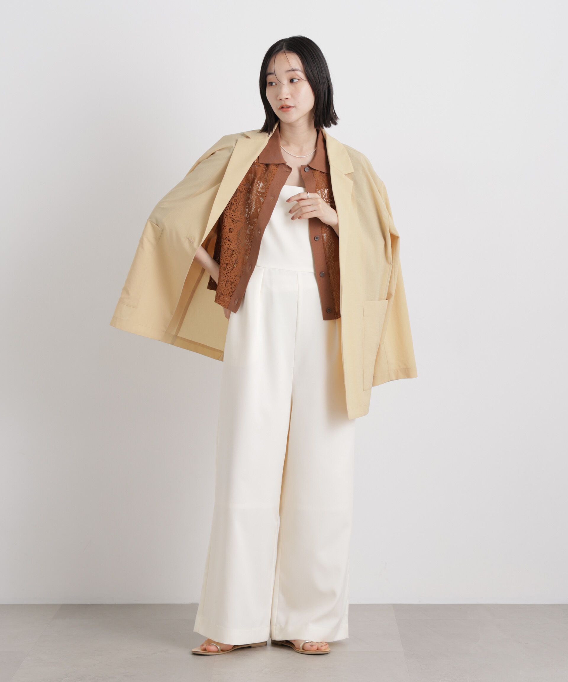 nano･universe「幾何柄レース半袖シャツ(セットアップ可)」|シャツ・ブラウス|