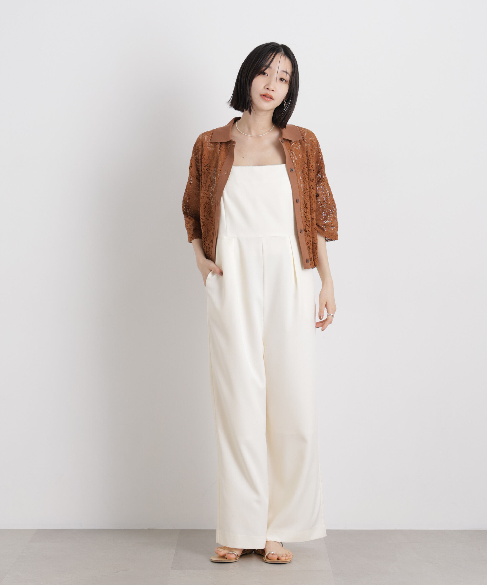 nano･universe「幾何柄レース半袖シャツ(セットアップ可)」|シャツ・ブラウス|