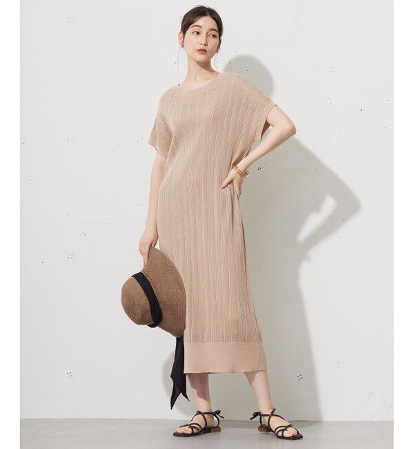 自由区「【ワコールコラボ】【カタログ掲載・洗える】レーシーニット ドレス」|スーツ|ベージュ