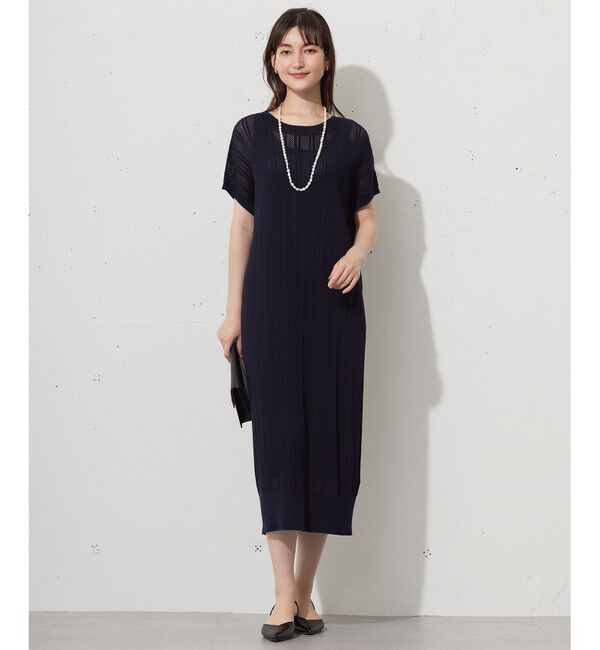 自由区「【ワコールコラボ】【カタログ掲載・洗える】レーシーニット ドレス」|スーツ|ネイビー