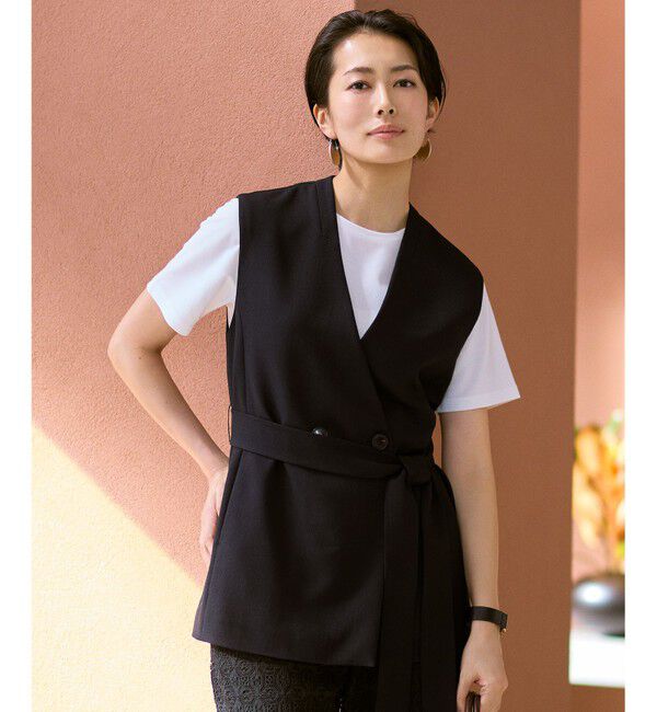 自由区「【カタログ掲載】リラックスバスケットノーカラー ジレ」|ベスト・ジレ|ブラック