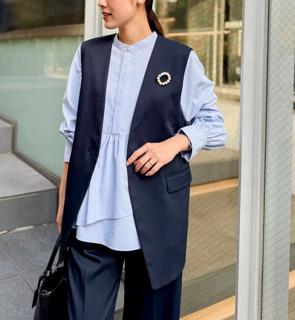 NOLLEY'S「《セットアップ対応》ウォッシャブルジョーゼットフリル付きマルチWAYジレ」|ベスト・ジレ|ネイビー