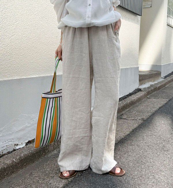 fredy emue「LINEN セミワイドリラクシーパンツ」|チノ|ベージュ