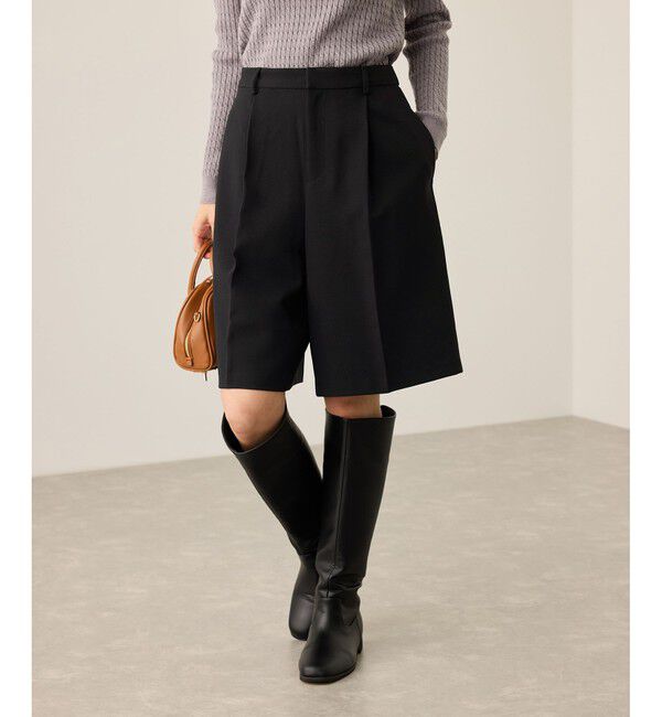 Rope&rsquo;Picnic「ウエストタックハーフパンツ」|チノ|ブラック(01)