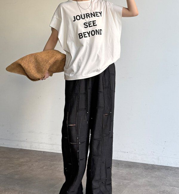  「【WEB限定】袖タックフレンチスリーブロゴTEE」|Tシャツ・カットソー|