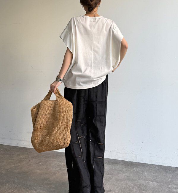  「【WEB限定】袖タックフレンチスリーブロゴTEE」|Tシャツ・カットソー|