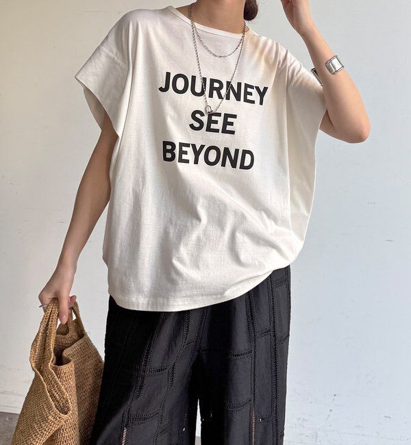  「【WEB限定】袖タックフレンチスリーブロゴTEE」|Tシャツ・カットソー|