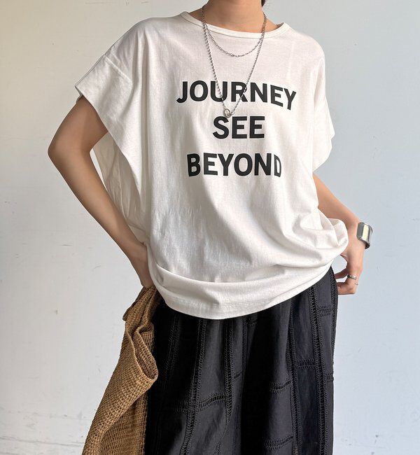  「【WEB限定】袖タックフレンチスリーブロゴTEE」|Tシャツ・カットソー|