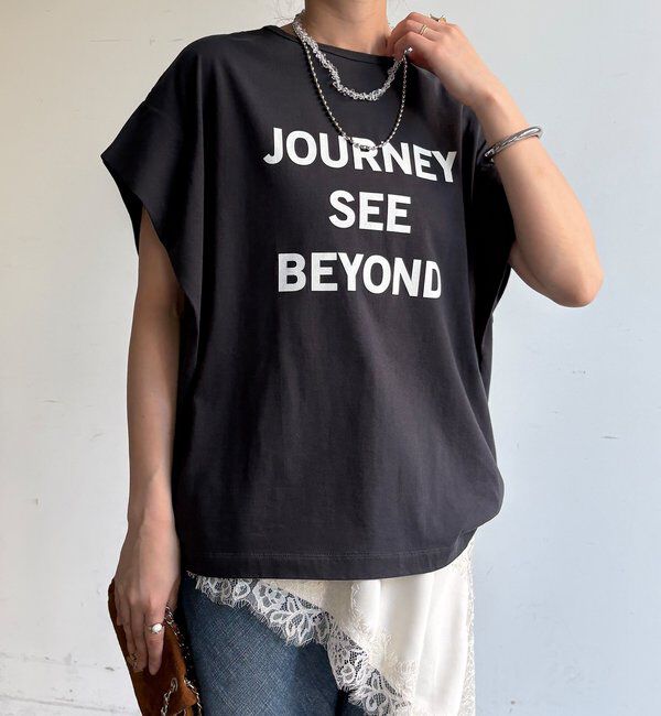  「【WEB限定】袖タックフレンチスリーブロゴTEE」|Tシャツ・カットソー|チャコールグレー