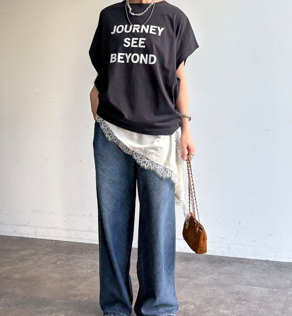  「【WEB限定】袖タックフレンチスリーブロゴTEE」|Tシャツ・カットソー|