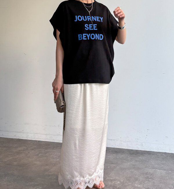  「【WEB限定】袖タックフレンチスリーブロゴTEE」|Tシャツ・カットソー|