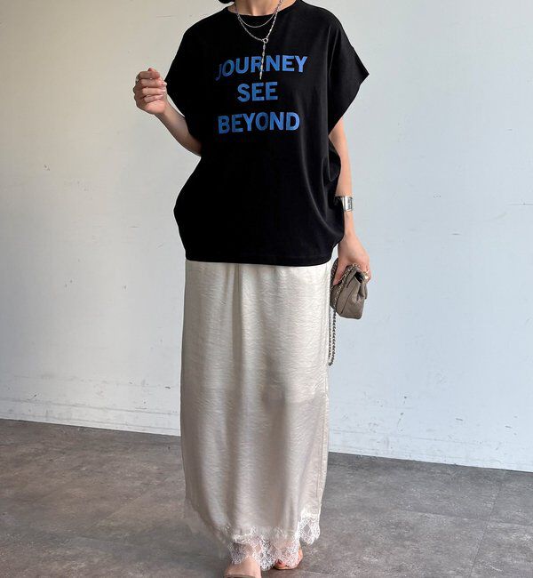  「【WEB限定】袖タックフレンチスリーブロゴTEE」|Tシャツ・カットソー|