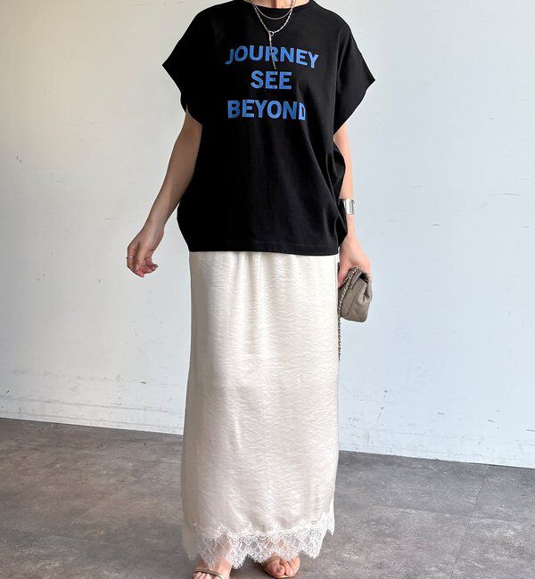  「【WEB限定】袖タックフレンチスリーブロゴTEE」|Tシャツ・カットソー|