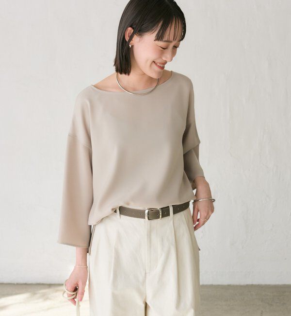  「【セットアップ対応可】ダブルサテンハーフスリーブブラウス」|シャツ・ブラウス|