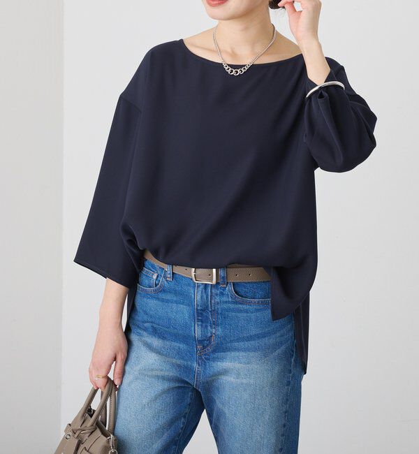  「【セットアップ対応可】ダブルサテンハーフスリーブブラウス」|シャツ・ブラウス|