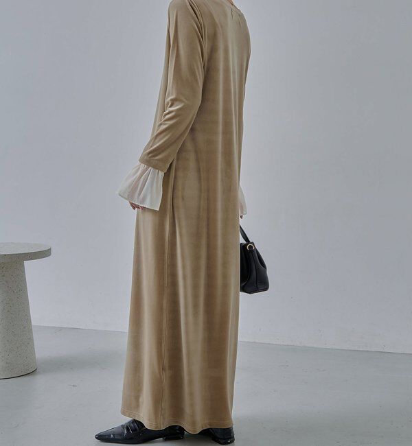  「【低身長サイズあり】フレアスリーブベロアワンピース」|ワンピース|