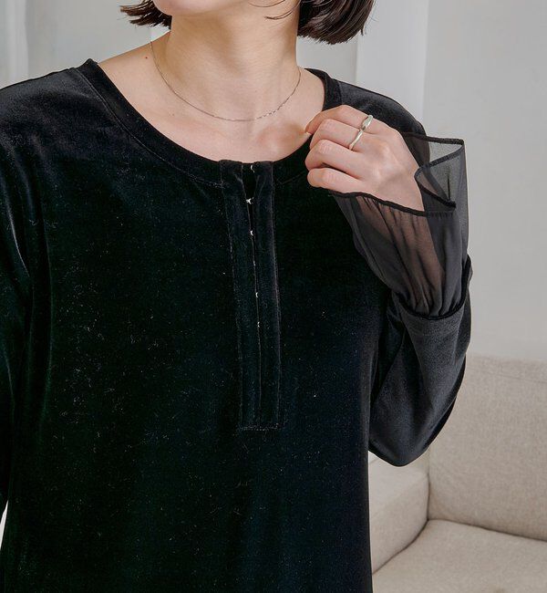  「【低身長サイズあり】フレアスリーブベロアワンピース」|ワンピース|