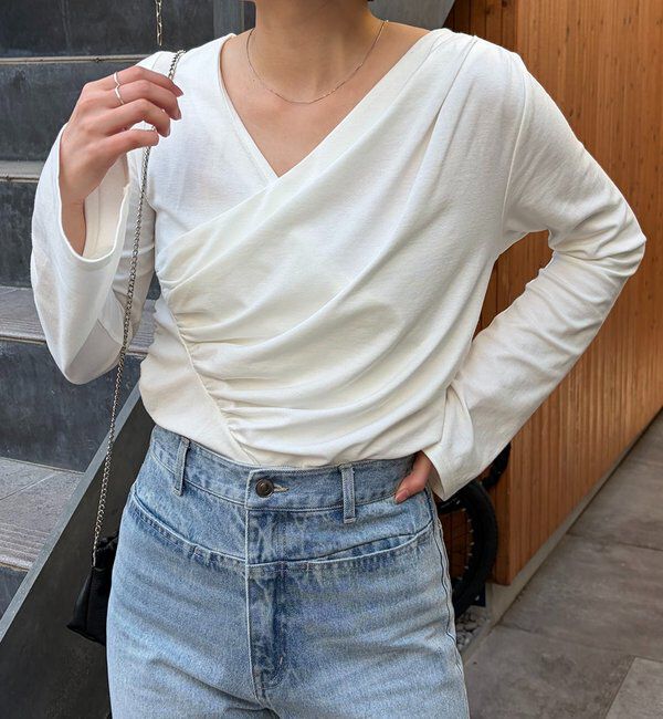  「ドレープアシメネックTシャツ」|Tシャツ・カットソー|