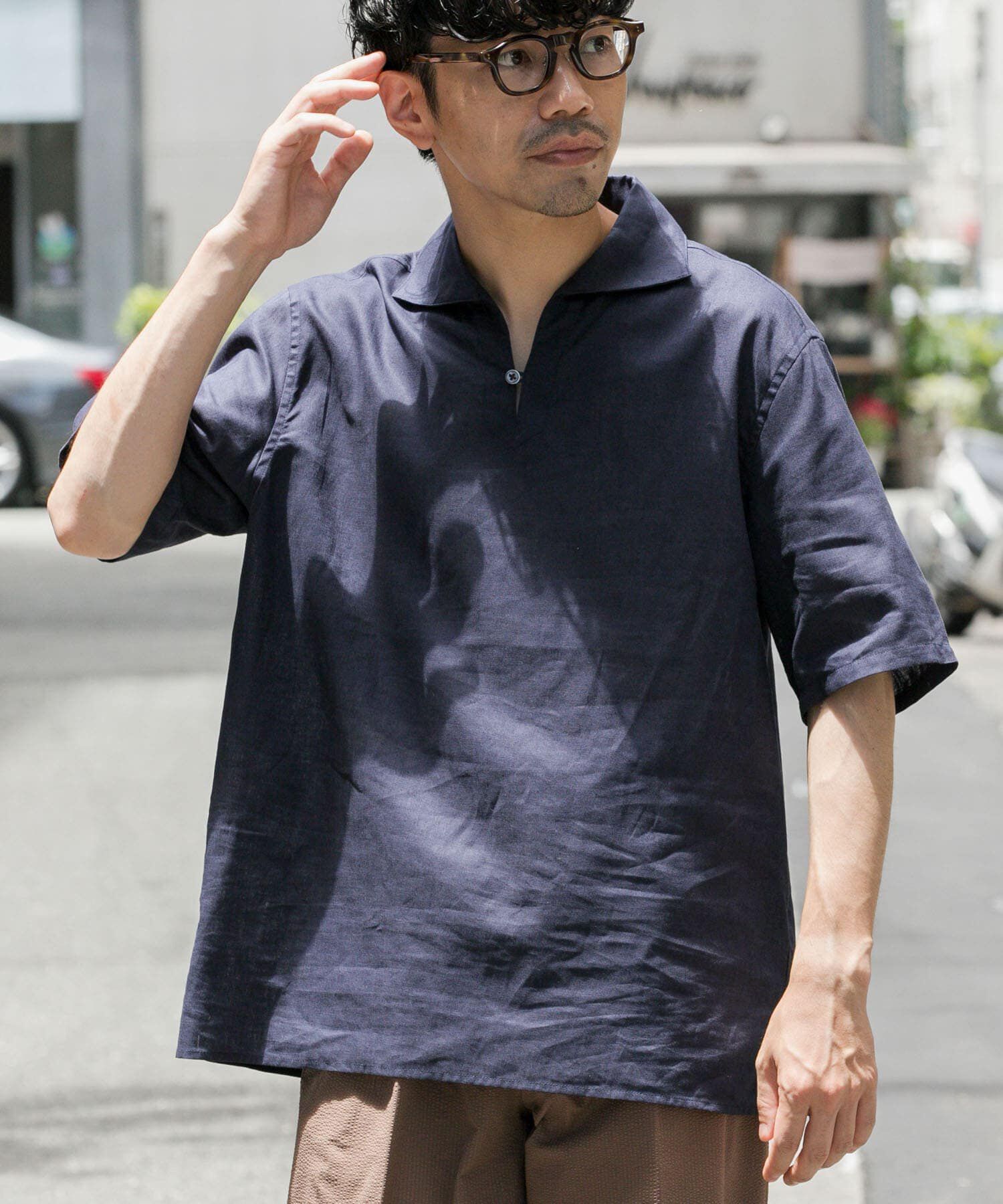 URBAN RESEARCH ROSSO「『XLサイズあり』リラックスコットンリネンスキッパーシャツ」|シャツ・ブラウス|ネイビー