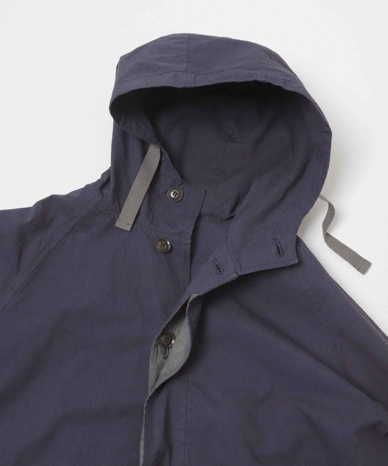 かぐれ「コットンフードラグランコート」|ノーカラーコート|