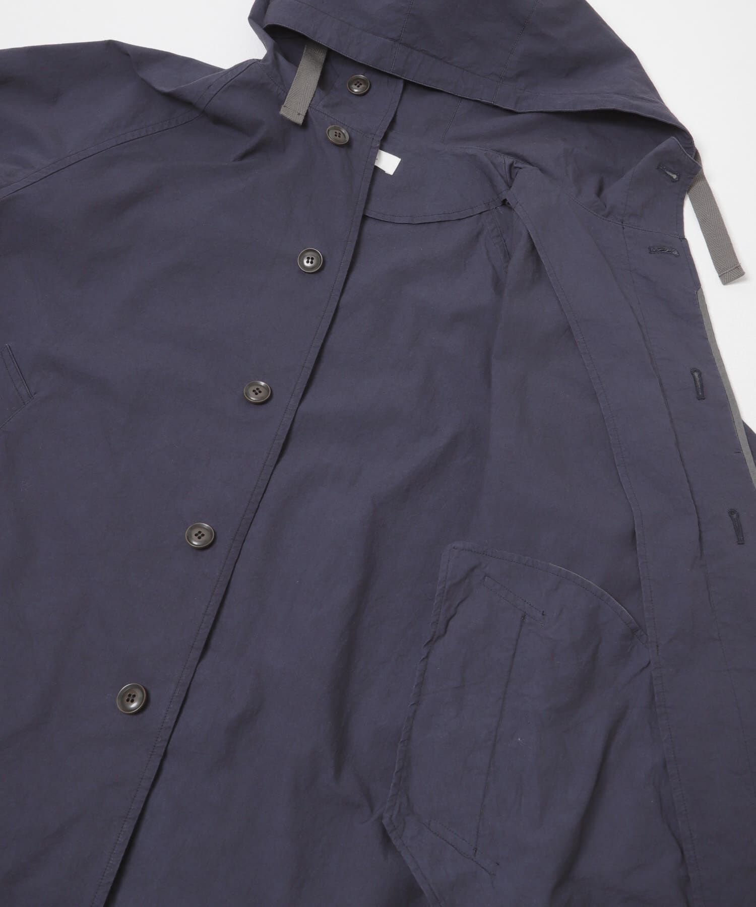 かぐれ「コットンフードラグランコート」|ノーカラーコート|