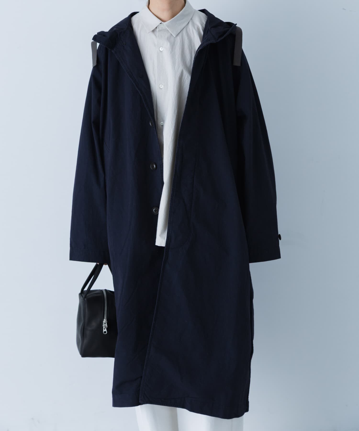 かぐれ「コットンフードラグランコート」|ノーカラーコート|