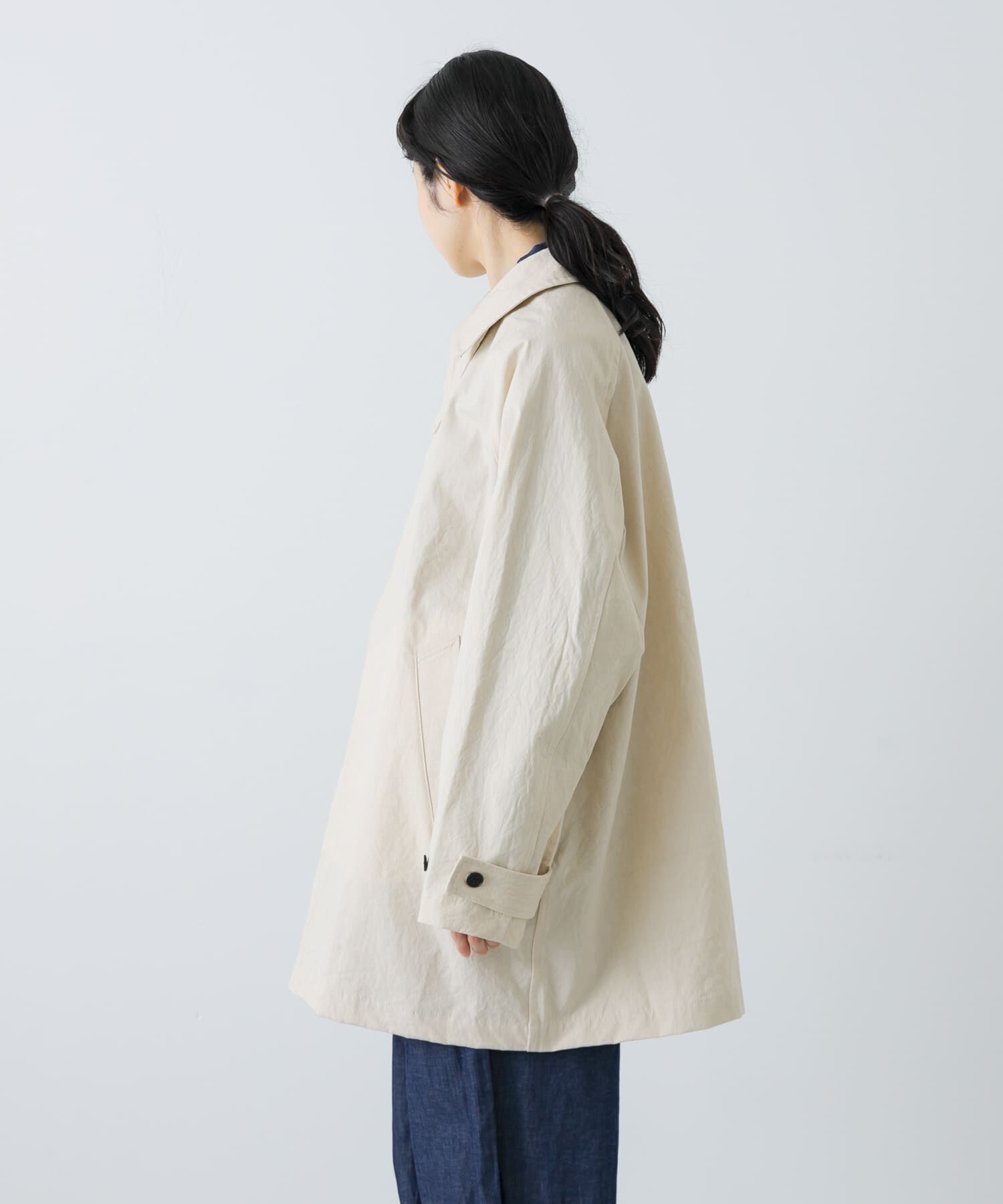 かぐれ「コットンバックタックショートコート」|ノーカラーコート|
