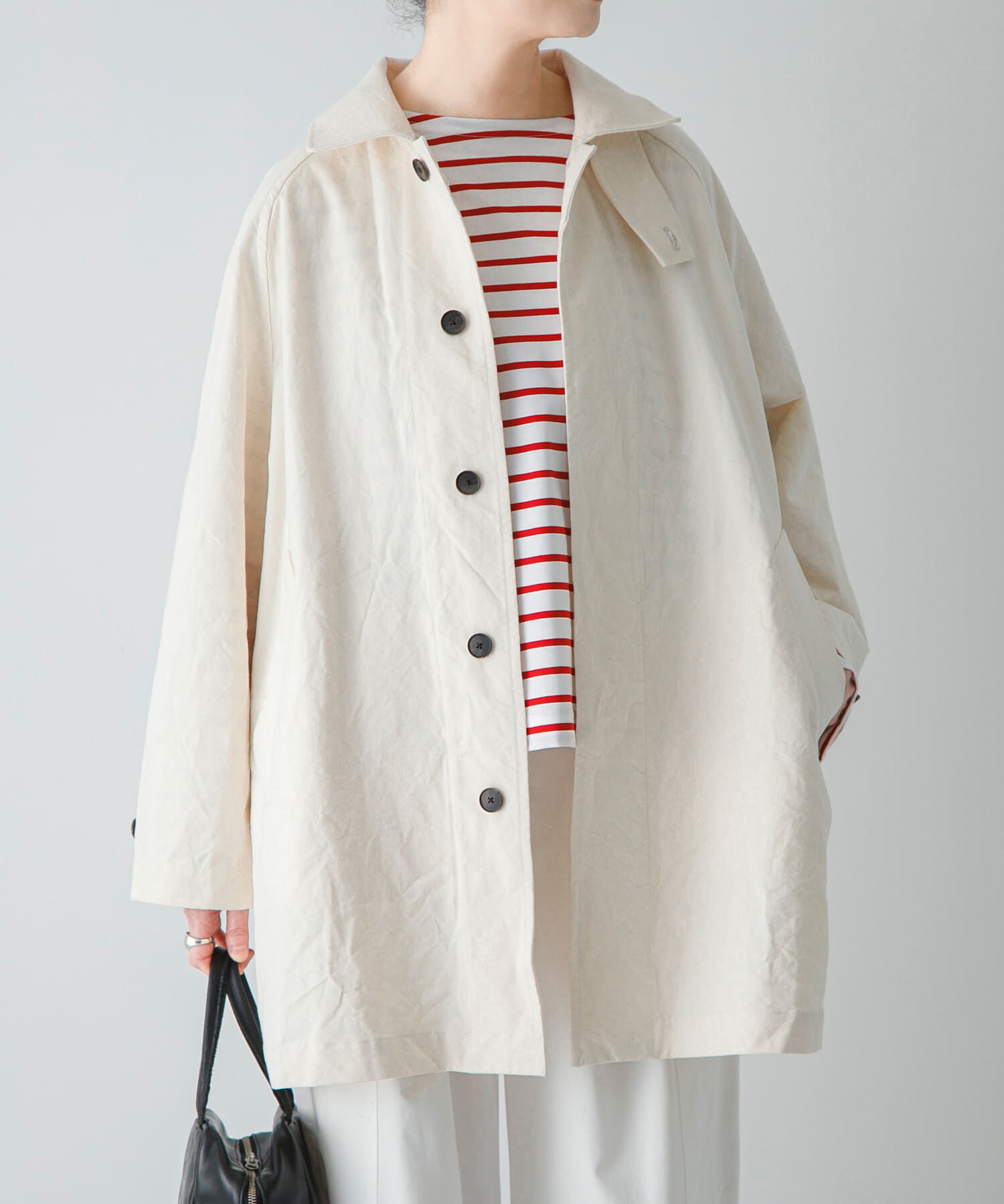 かぐれ「コットンバックタックショートコート」|ノーカラーコート|