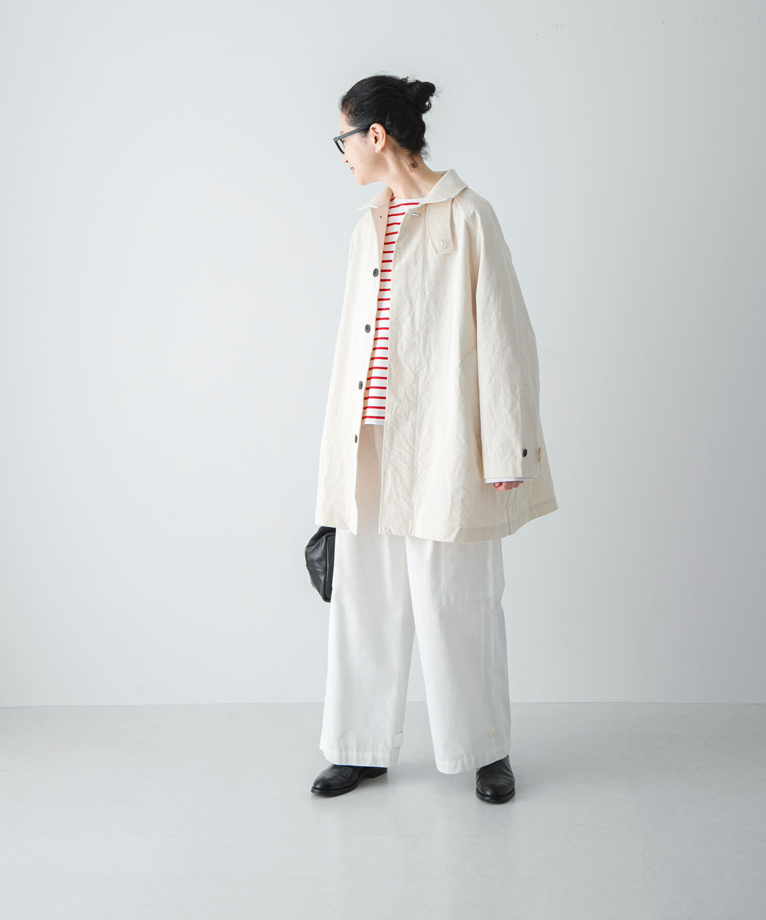かぐれ「コットンバックタックショートコート」|ノーカラーコート|