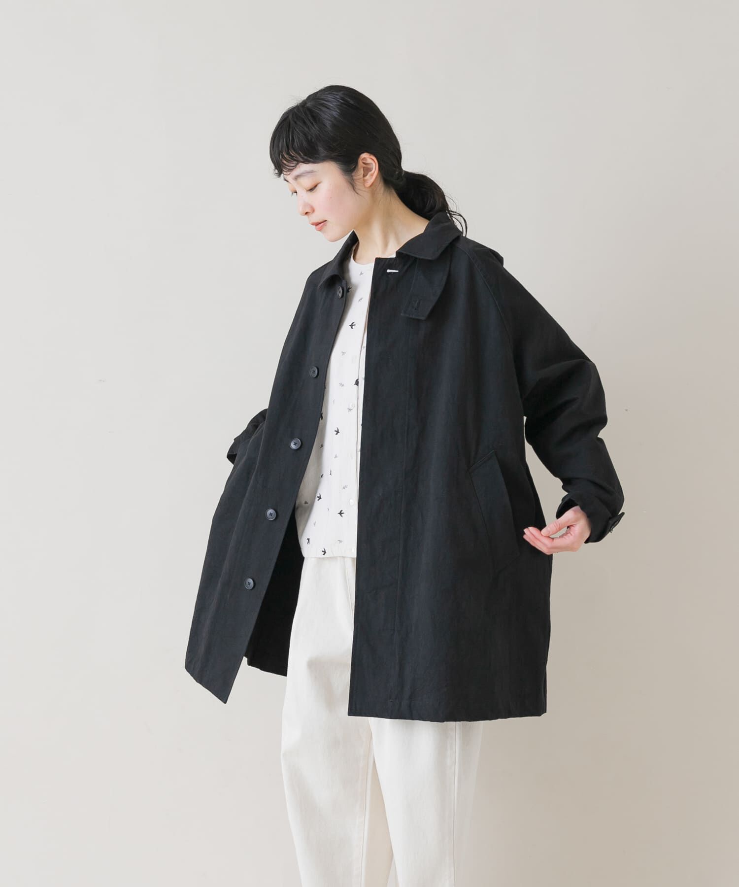 かぐれ「コットンバックタックショートコート」|ノーカラーコート|