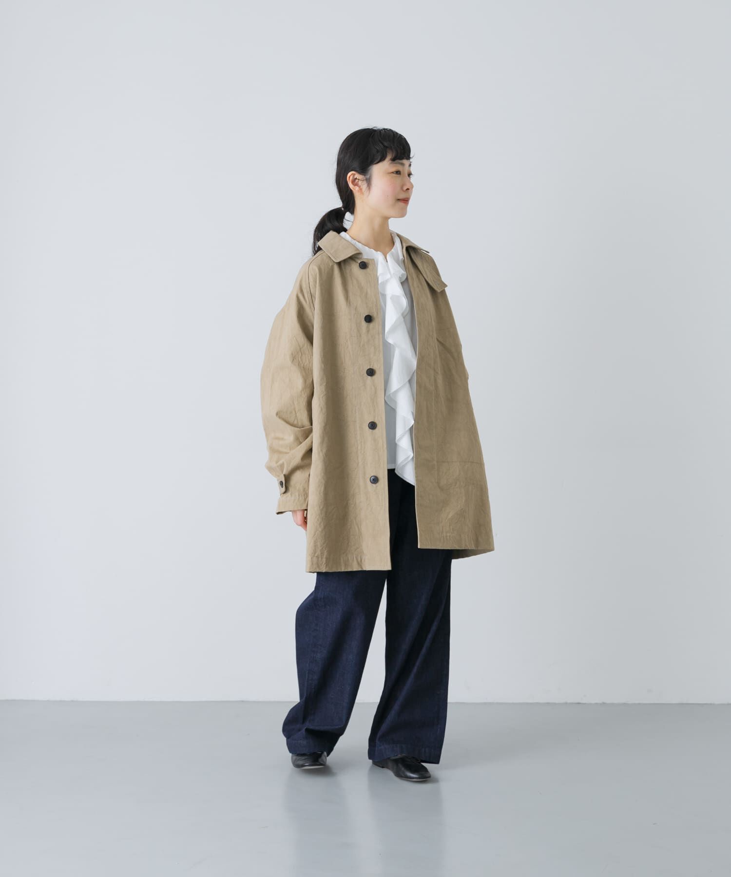 かぐれ「コットンバックタックショートコート」|ノーカラーコート|