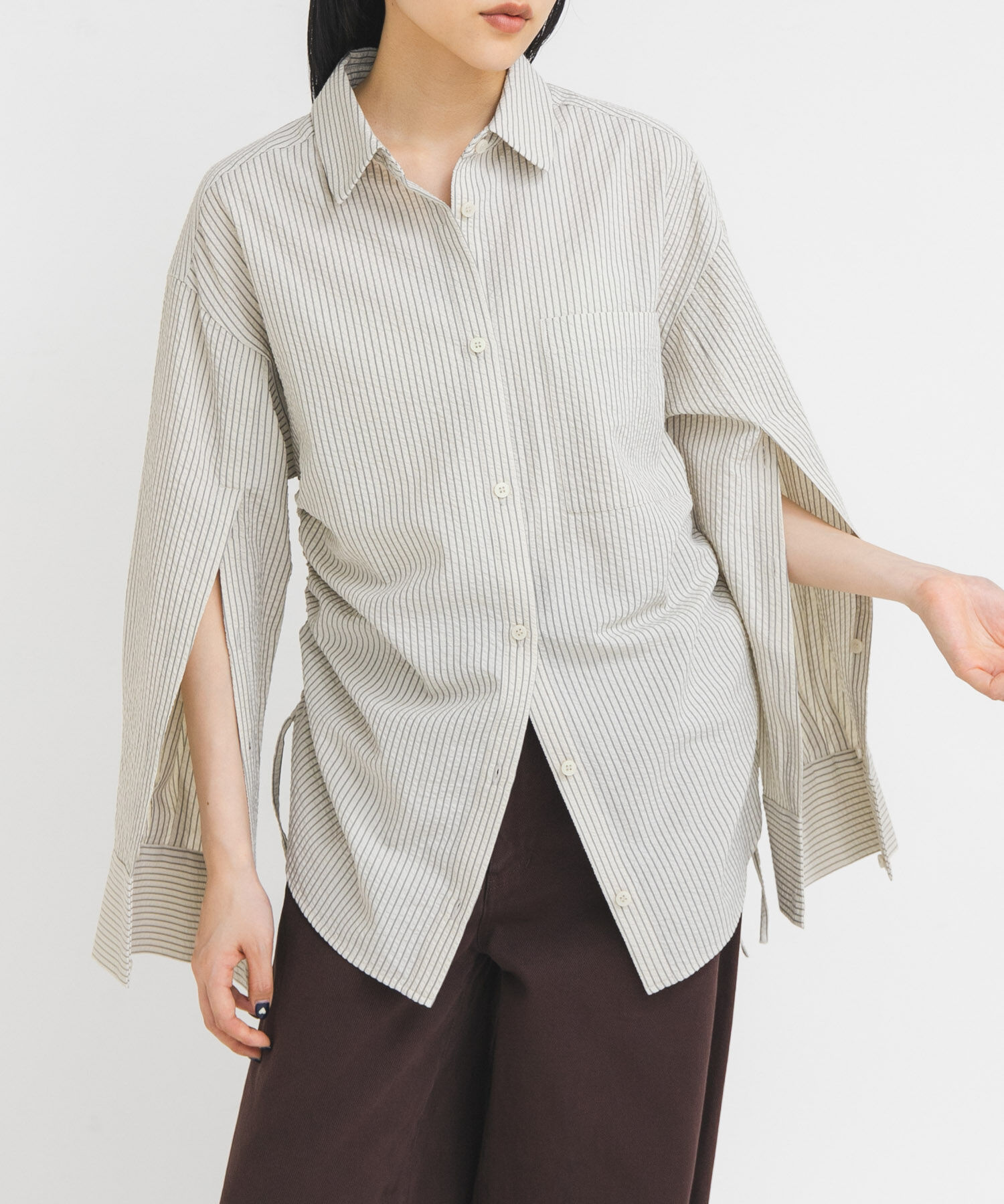  「サイドドロストサッカーシャツ」|シャツ・ブラウス|ベージュ系その他