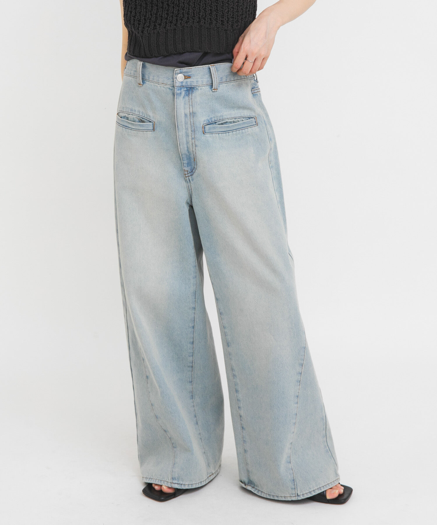  「WIDEレッグアジャストデニム」|デニム|ライトブルー