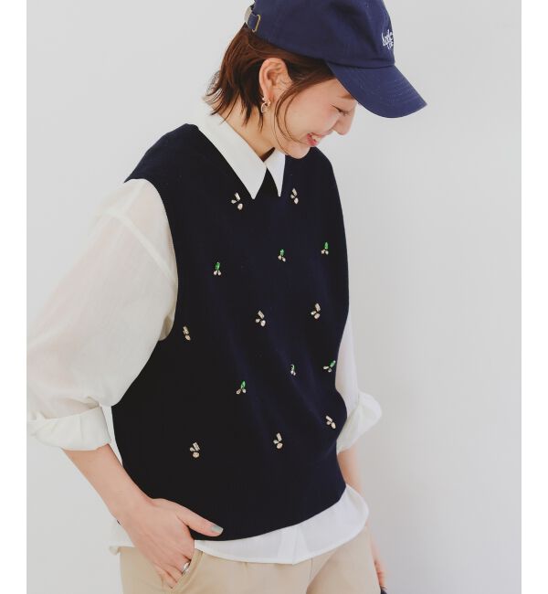 le.coeur blanc「片畦ビジューニットベスト」|ベスト・ジレ|