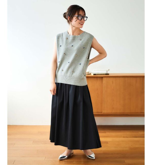 le.coeur blanc「片畦ビジューニットベスト」|ベスト・ジレ|