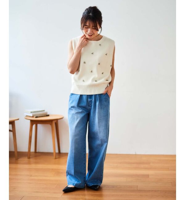 le.coeur blanc「片畦ビジューニットベスト」|ベスト・ジレ|
