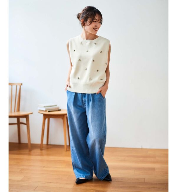 le.coeur blanc「片畦ビジューニットベスト」|ベスト・ジレ|
