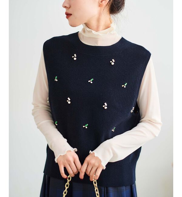 le.coeur blanc「片畦ビジューニットベスト」|ベスト・ジレ|