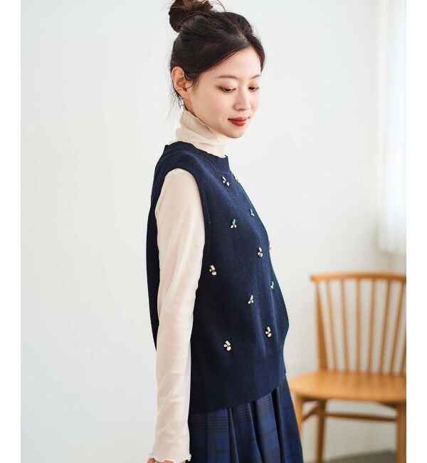 le.coeur blanc「片畦ビジューニットベスト」|ベスト・ジレ|