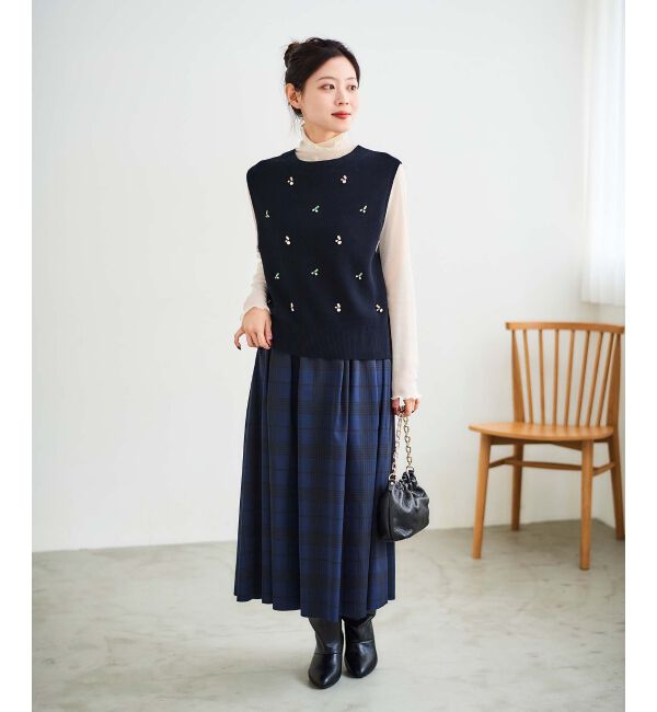 le.coeur blanc「片畦ビジューニットベスト」|ベスト・ジレ|