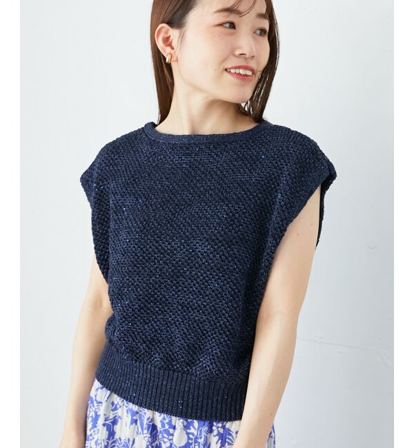  「《手洗い可能》スパンコールメッシュ2WAYニットベスト」|ベスト・ジレ|