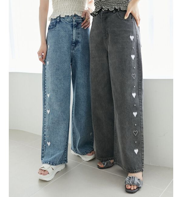  「リボンビジューデニムパンツ」|デニム|