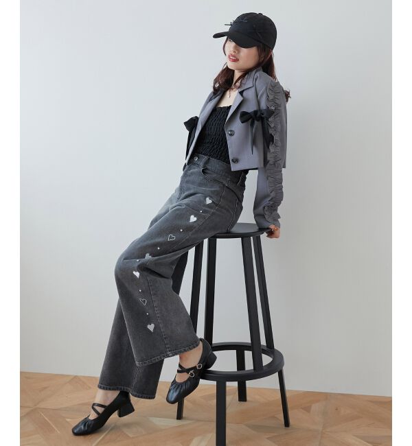  「リボンビジューデニムパンツ」|デニム|