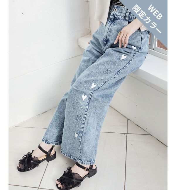  「リボンビジューデニムパンツ」|デニム|