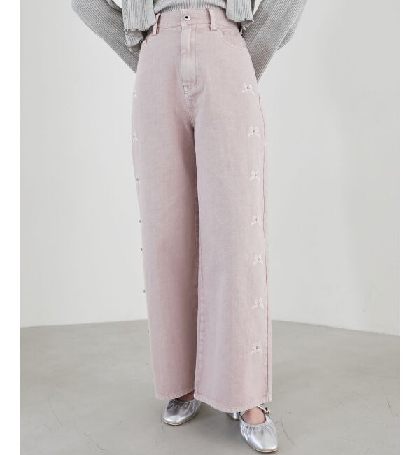  「リボンビジューデニムパンツ」|デニム|