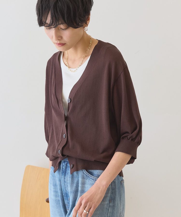 AMERICAN HOLIC「【抗菌防臭】5分袖シアーVネックニットカーディガン」|カーディガン|