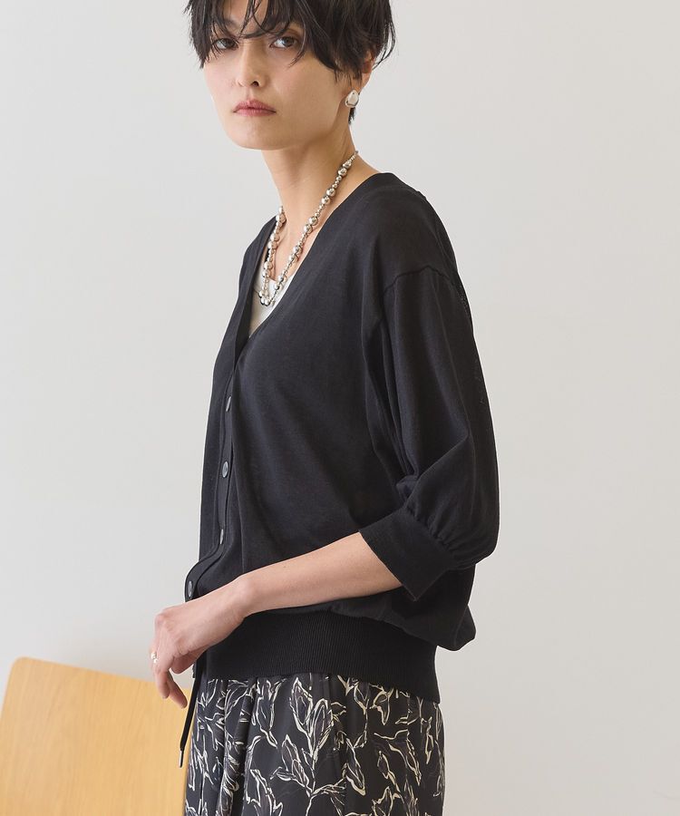 AMERICAN HOLIC「【抗菌防臭】5分袖シアーVネックニットカーディガン」|カーディガン|